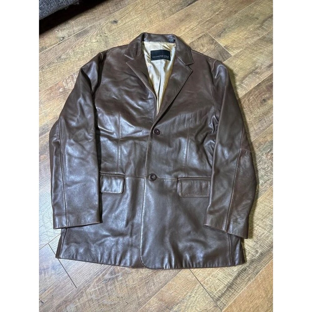Kenneth Cole NY Brown Leather Blazer Jacket Large